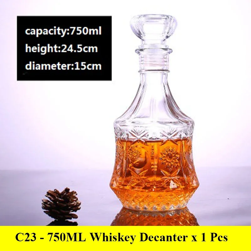Decantadores de whisky de vidrio sin plomo para licor Scotch Bourbon, botella de copa de vino de 3 estilos, novedoso, 1000ml: Caqui