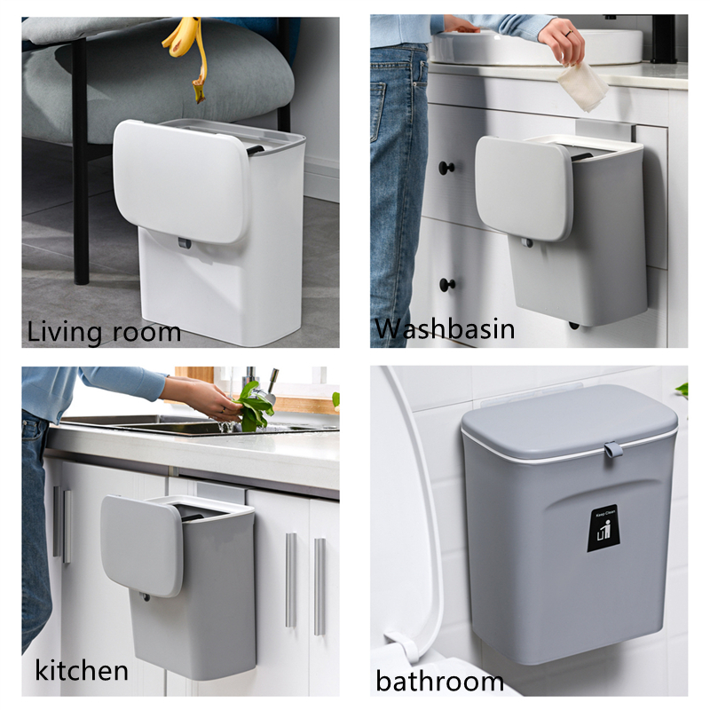 Wall Mounted Trash Can Bin With Lid Waste Bin Kitchen Cabinet Door Hanging Trash Bin Garbage Bin Dustbin Rubbish Waste Container