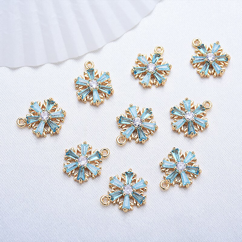 Kerst Koper Sneeuwvlok Bedels Goud Kleur 13Mm X 10Mm Voor Diy Earring Sieraden Maken Vinden Accessoires, 2 Pcs: 1