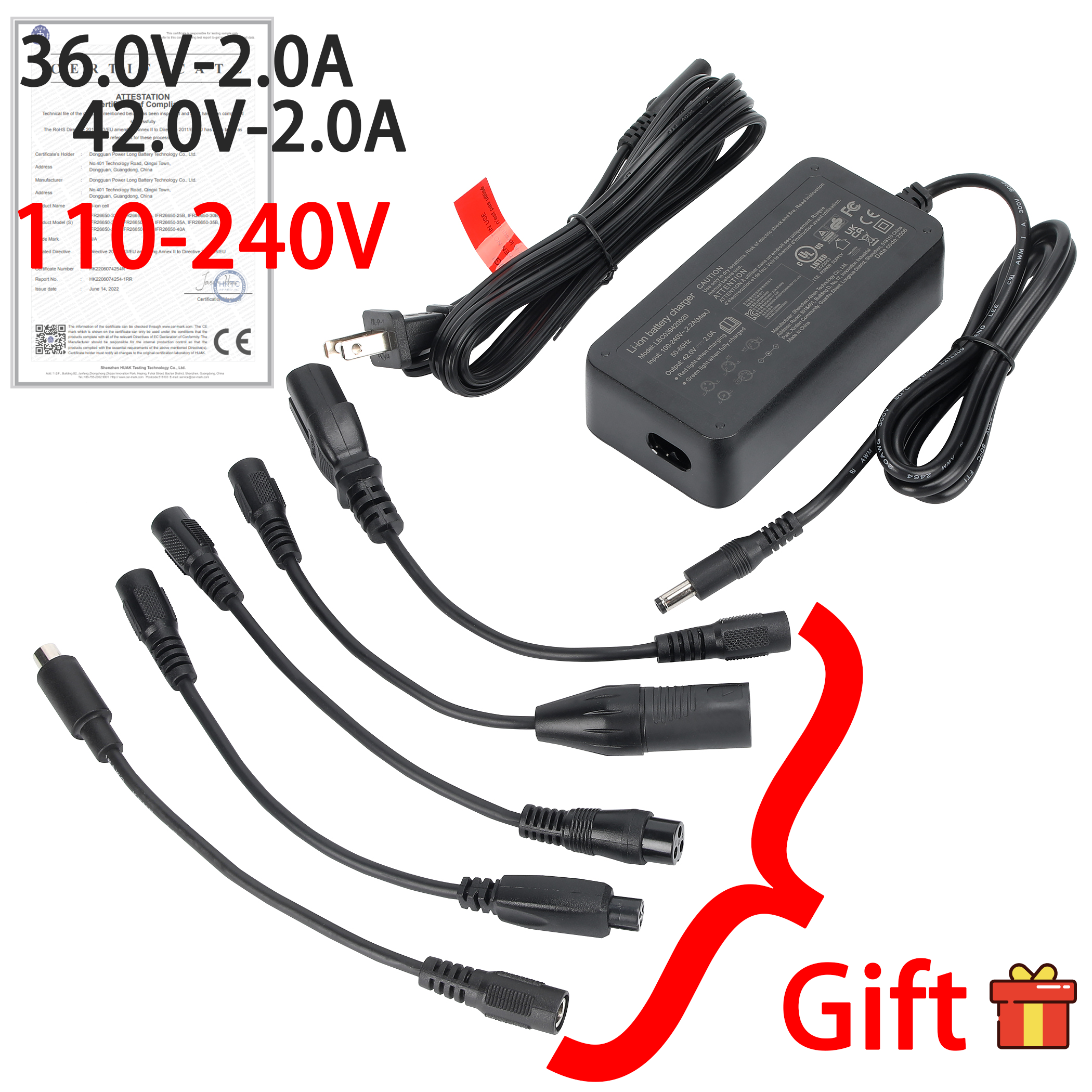 36V E-Bike Charger 42V 2A - 10S Li-ion/Li-poly Compatible, Free Euro Converter, Fast Safe Charging: Default Title