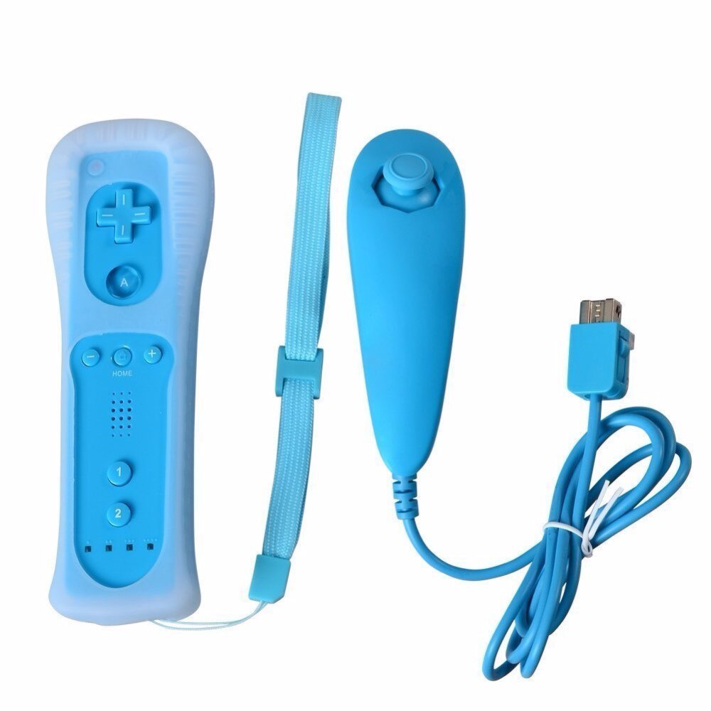 2-in-1 Wireless Remote Controller Joypad With Nunchuk Control For Nintendo Wii Built-in Motion Plus For Wii U Gamepads Joystick: Blue