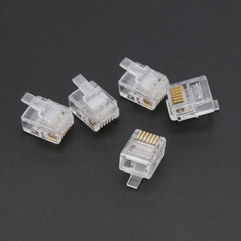 100Pcs RJ12 6P6C Modulaire Kabel Hoofd Telefoon Connectors Crystal Stekkers