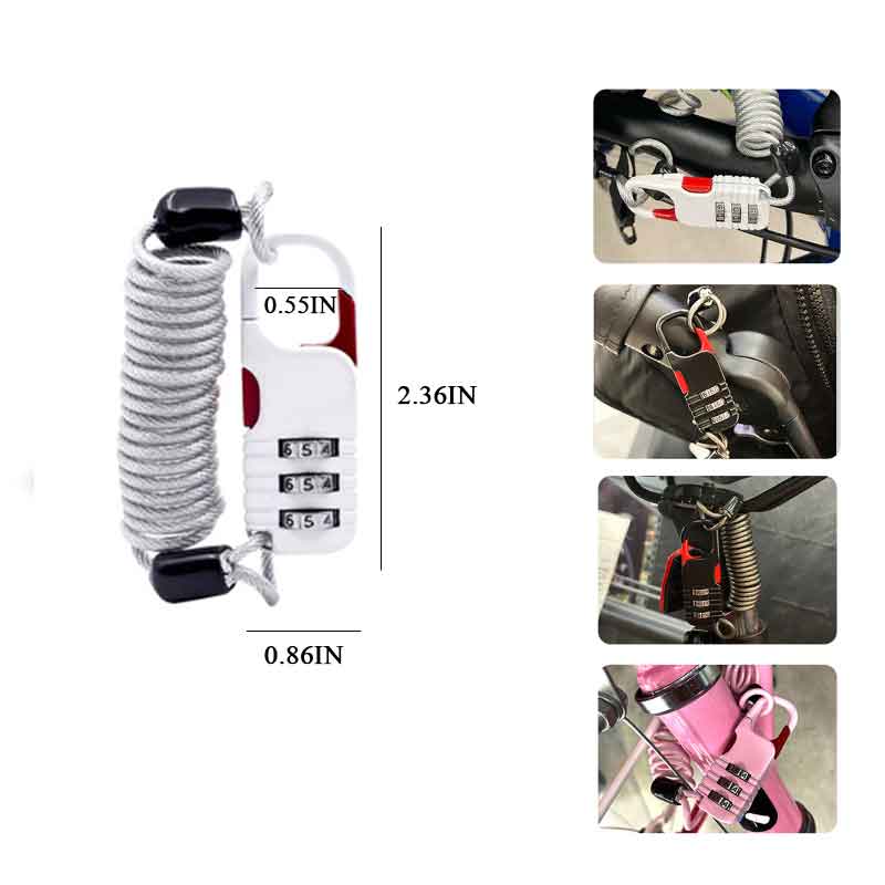 WEST BIKING Bicycle Lock Anti-theft Mini Helmet Lock Motorcycle Cycling Scooter 3 Digit Combination Password Safety Cable Lock: B-New