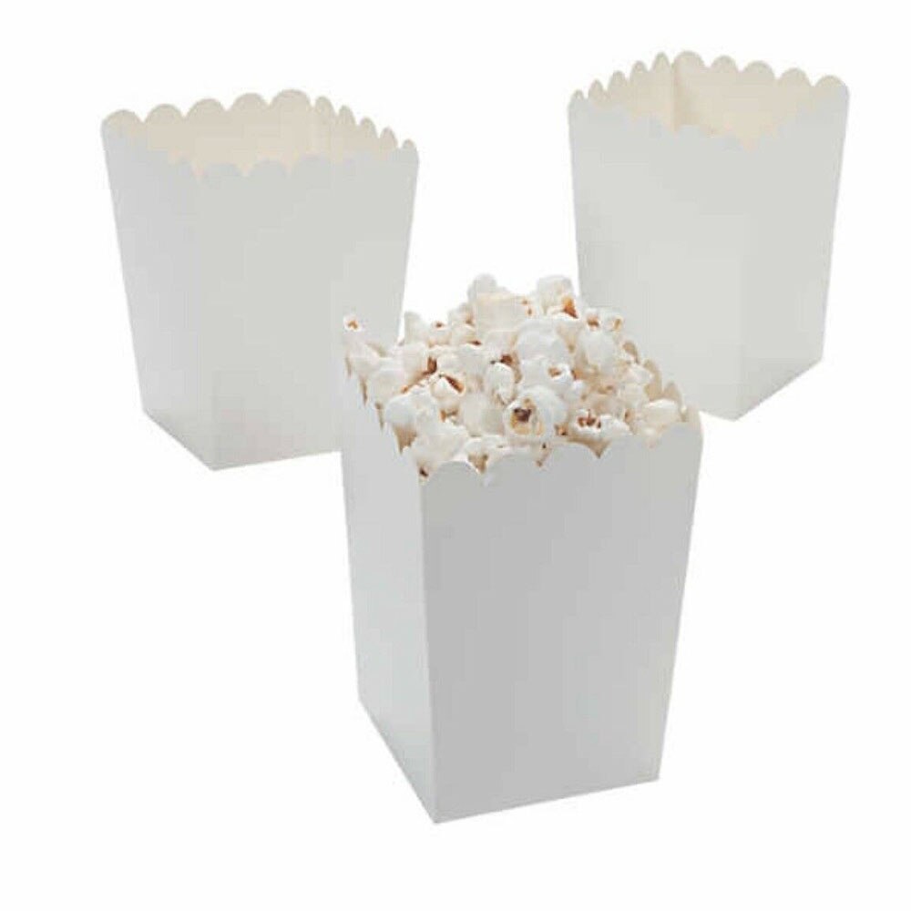 12 Pack White Popcorn Boxes Snack Buckets Birthday Party Bags