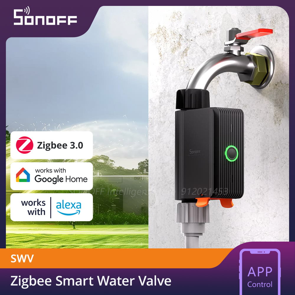Válvula de agua inteligente SONOFF SWV Zigbee Interruptor de riego con temporizador inteligente Seguimiento de datos históricos de 6 meses Soporte Plataformas de código abierto