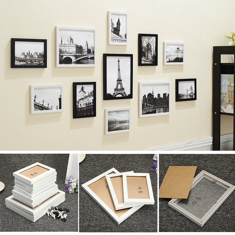 11 stk/sæt træ billedrammer væg fotoramme familie billedskærm stue gang soveværelse vægdekoration