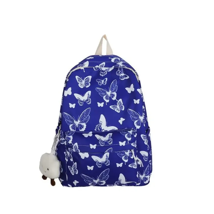 Mochila coreana con de mariposa para mujer, mochila para estudiantes, almacenamiento de libros escolares y organizador de viaje: Azul