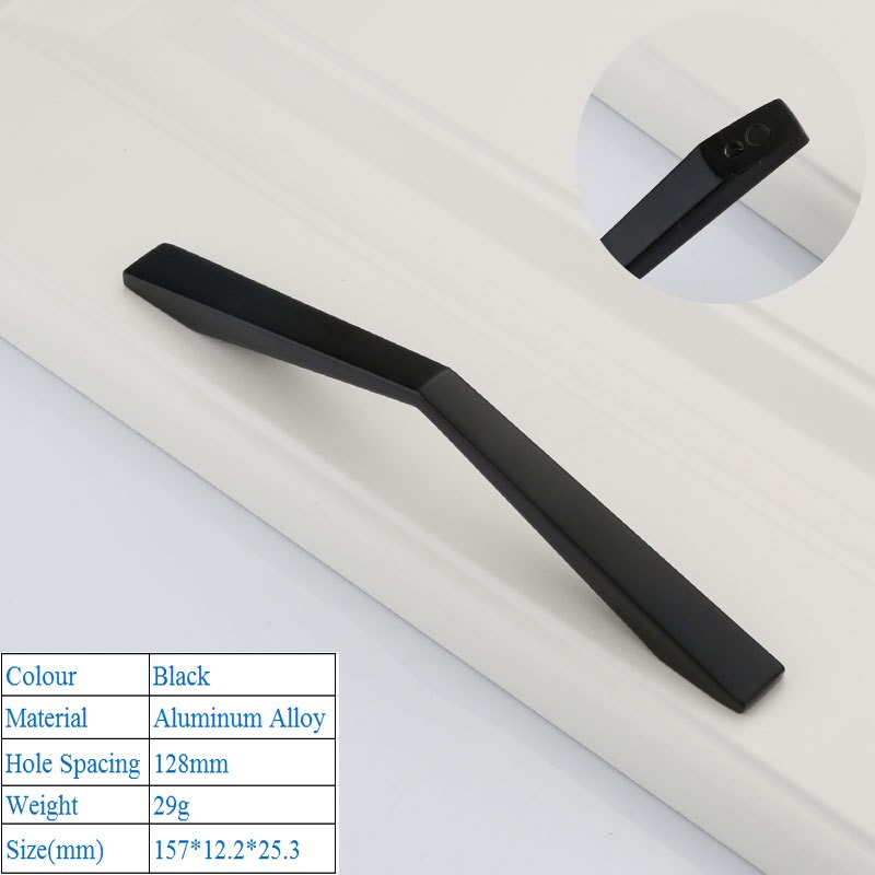 Zwarte Amerikaanse Aluminium Legering Deurgrepen Garderobe Lade Pull Keukenkast Knoppen Voor Meubels Handvat Hardware Accessoires: 9030-128mm