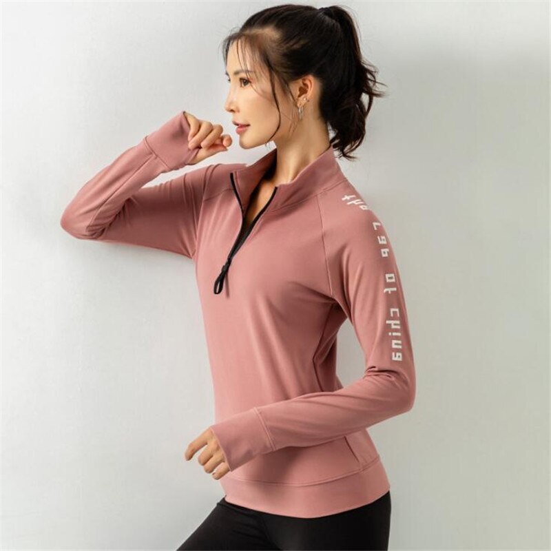 Sudaderas con capucha para correr con estampado de letras para mujer, abrigo de entrenamiento deportivo, prendas de vestir con cremallera, para Fitness, Yoga, gimnasio, sudadera con agujero en el pulgar