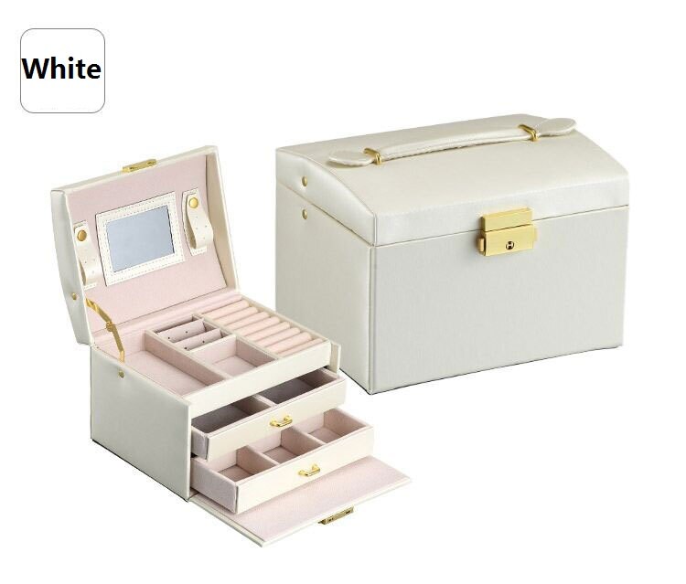 Smykkeemballage kasse kasse til smykker udsøgt makeup sag smykker arrangør container kasser graduering fødselsdag: Hvid 2