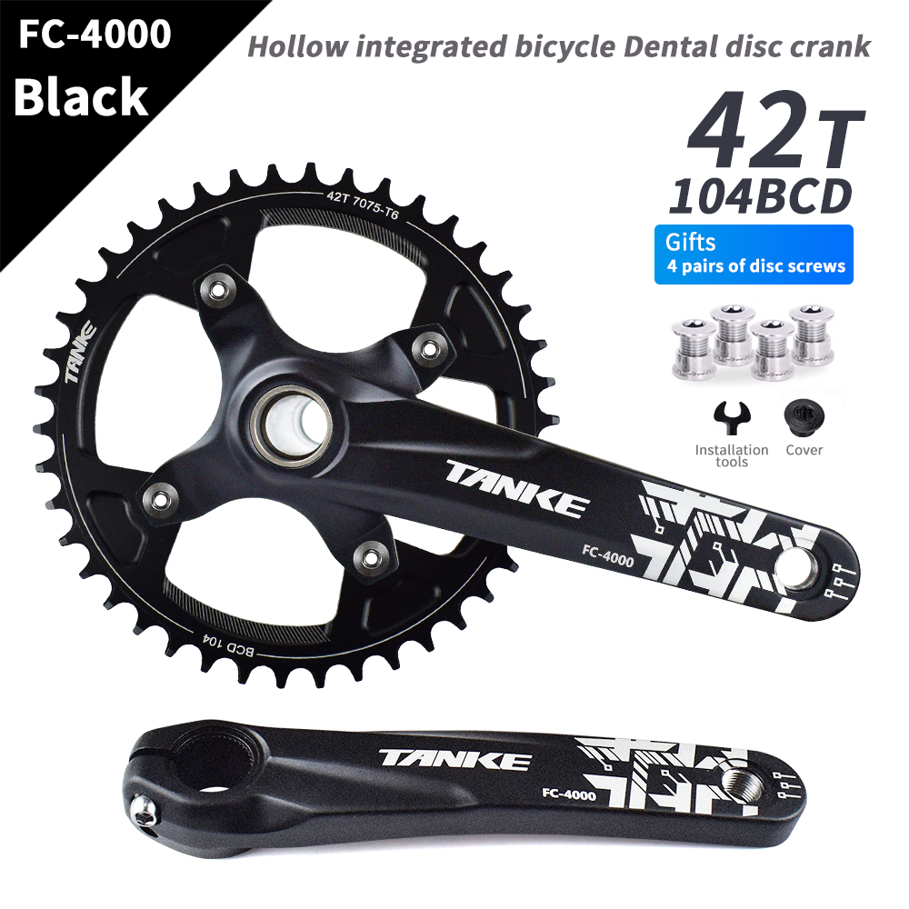 TANKE Crankset 170MM Bicycle Chainring hollow integrated crankset 104 BCD Narrow Wide Bike MTB Crown Square Hole Sprocket crank: army green