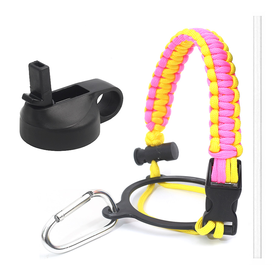 Hydro Flask Thermos Wide Mouth Bottle Safety Ring and Carabiner Paracord Handle with Insulated Wide Mouth Cap + Water Cup Strap: orange
