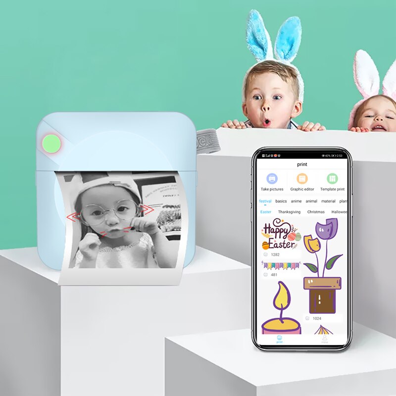 Mini Printer Self-adhesive Label Printer Pocket Thermal Printer WInkless Wireless BT Connect Portable printer 200dpi