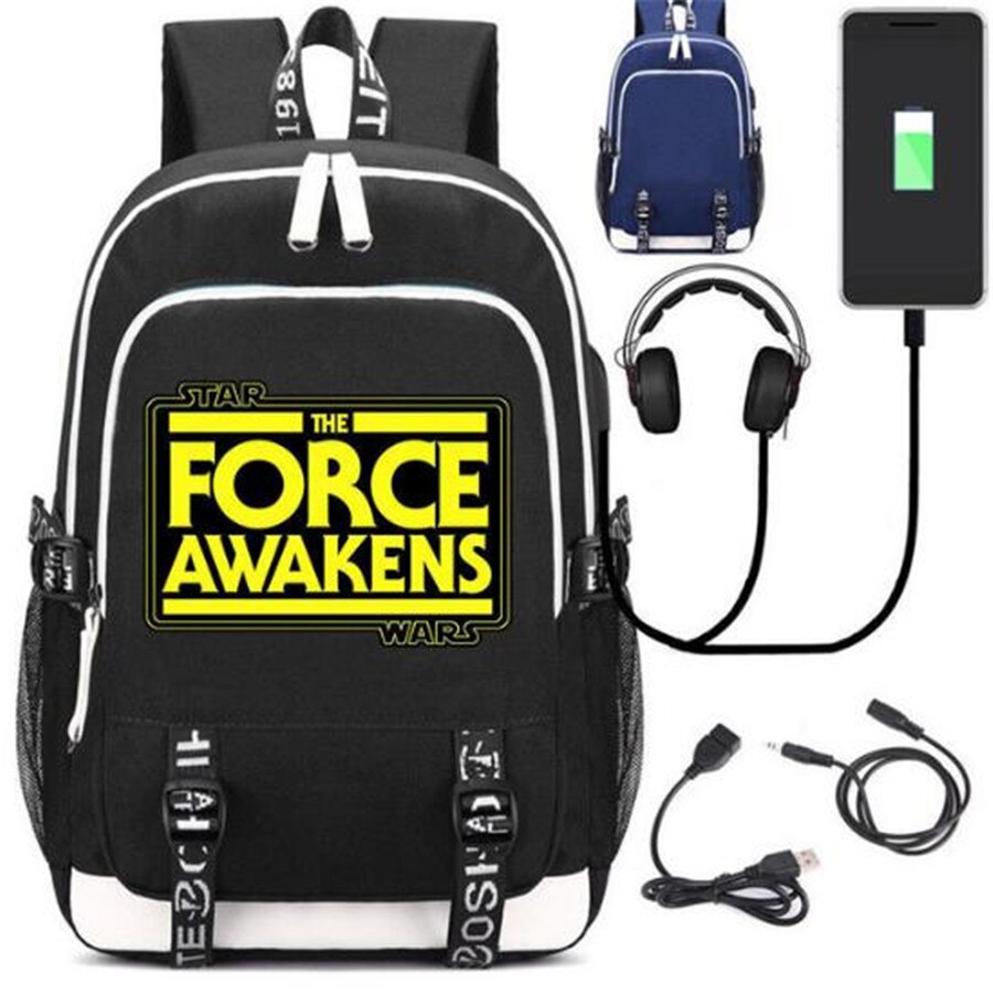 Star War Rucksack Backpack Fans Bag W/ USB Port / Lock Headphone Travel Laptop Student School Bags: Style 8 / Blue Bag