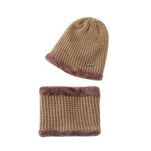 Fleece Contrast Kleuren Gebreide Warme Winter Hoeden Voor Kind Muts + Sjaal Tweedelige Set шапка женская hoed beanie winter hoeden