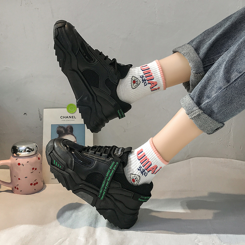 Mustat lenkkarit naisten vapaa-ajan kengät naisten platform-lenkkarit kevät syksy naisten kengät hengittävät kengät vauvojen kengät: Musta / 9