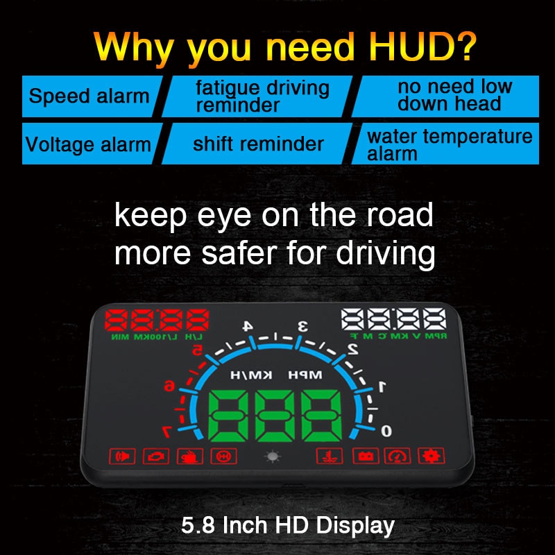 5.8 &quot;Auto Hub OBD2 Head Up Display Auto Snelheid Projector Voertuig Voorruit Speedo Projetor Navigatie Obd Snelheidsmeter Hud E350
