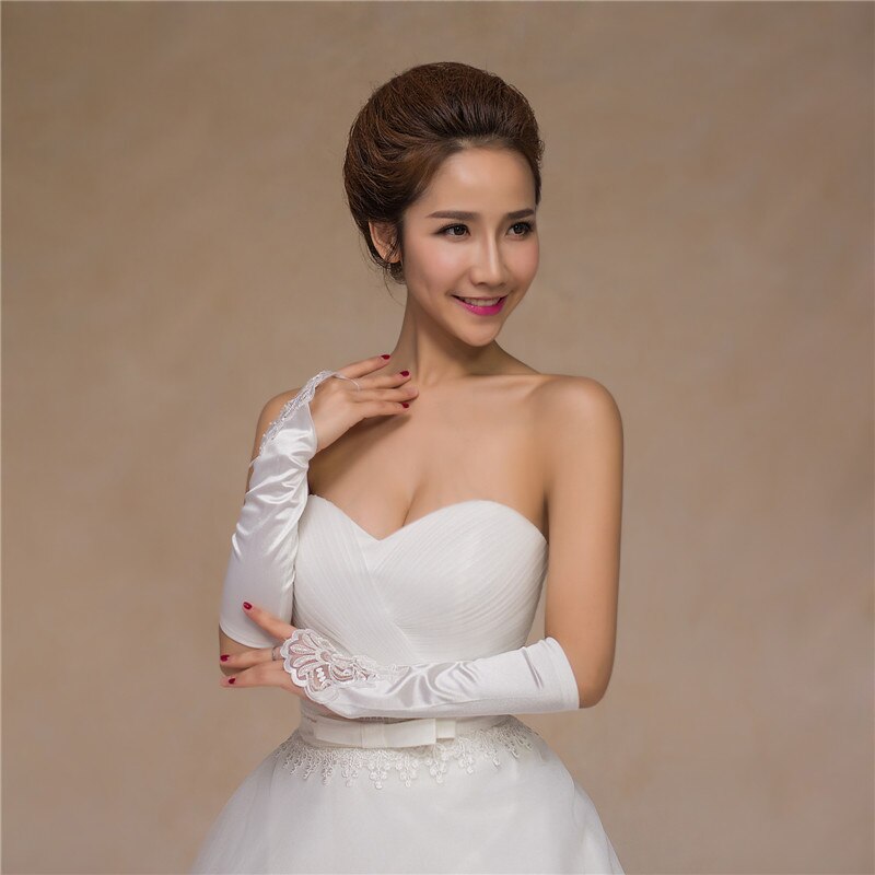 Guantes de novia sin dedos para mujer, elegantes guantes de lentejuelas hasta el codo, blanco, marfil y rojo, accesorios de boda, , GV003