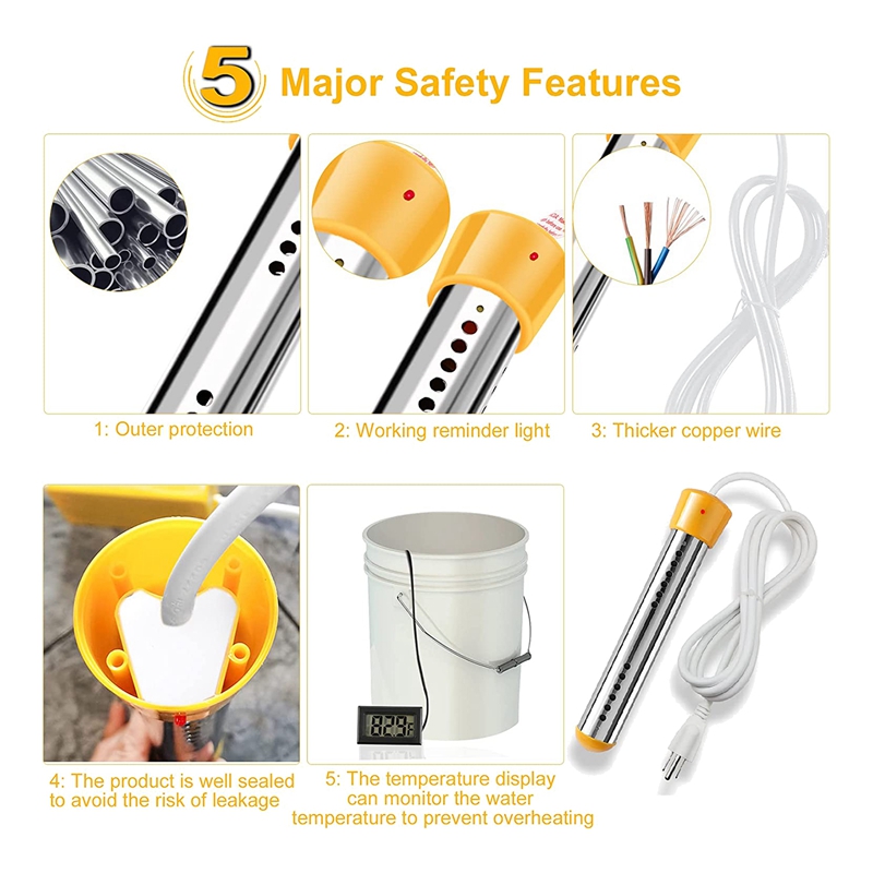 Immersion Water Heater 2000W, Portable Submersible Water Heater for Inground Pools,Bucket Heater,Inflatable Pool US Plug