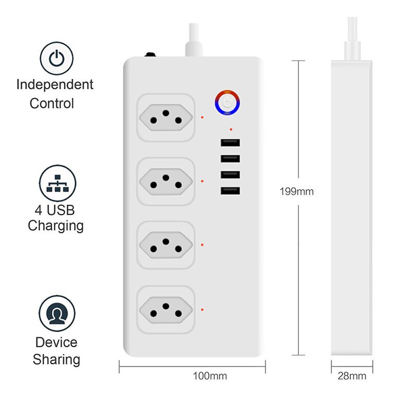 Wifi Brazilië Power Strip 4 Sockets En 4 Usb Poorten 1.5M Verlengsnoer Smart Home Werken Met Alexa & google Assistent