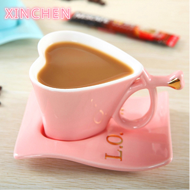Xinchen Directe Verkoop Creatieve Hartvormige Keramische Cup Europese Koffie Hartvormige Thee Cup Paar Mok koffie Cup
