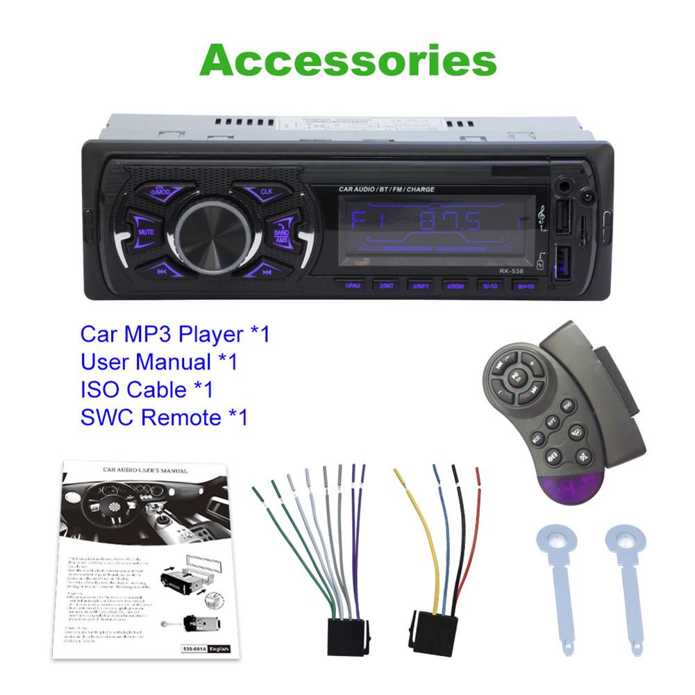 Type 12V Car MP3 WMA Bluetooth Player With FM Radio Double USB Charger SWC Remote AUX TF SD Card 7 Color Backlight LCD