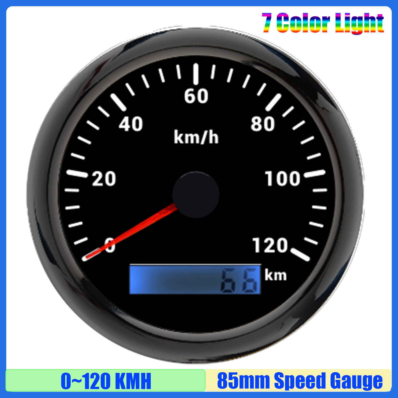 30 km/u ,60 km/u ,120 km/u ,200 km/u 85mm snelheidsmeter met 7 kleuren, analoge pulssignaal snelheidsmeter voor auto, boot, maritiem gebruik: Oranje