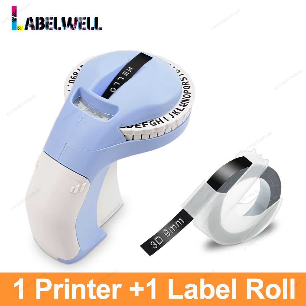 Mini Label Printer B90 Portable 3D Embossing Label Maker Similar as Dymo 12965 Manual Label Machine Or 1PK Dymo 3D Label Tape: WHITE