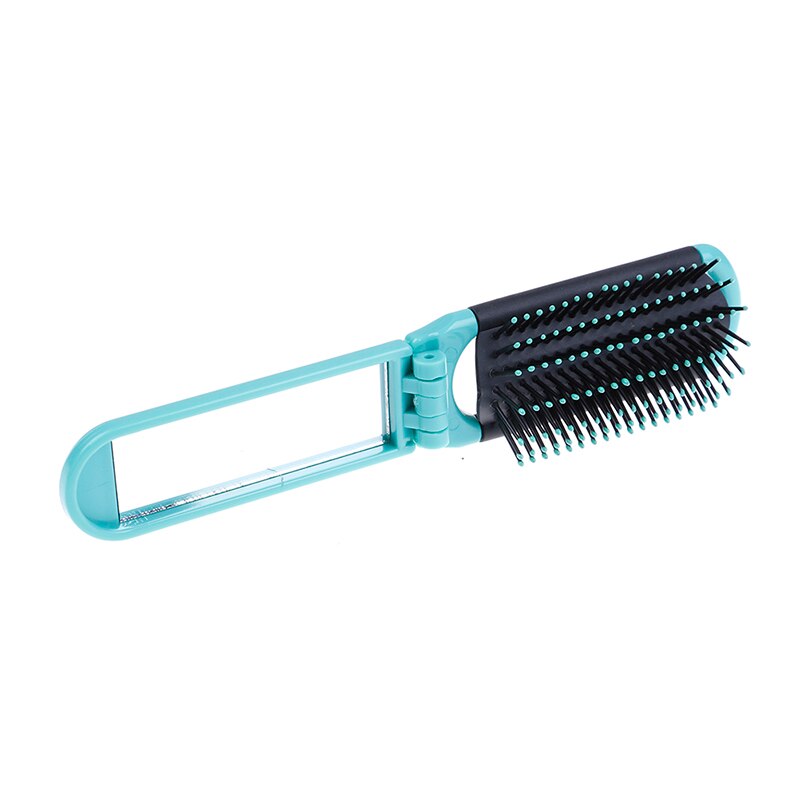 Brosse à cheveux pliante avec miroir poche compacte taille voyage voiture sac à main sac: green