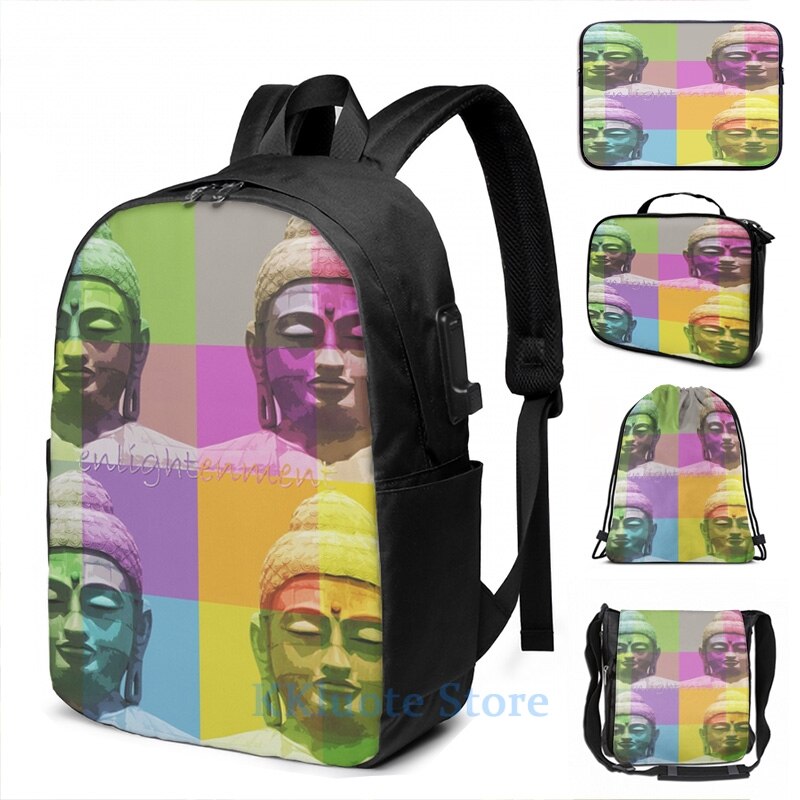 Divertido estampado gráfico illuminment (2) mochila con carga USB para hombres, mochilas escolares para mujeres, bolsa de viaje para ordenador portátil