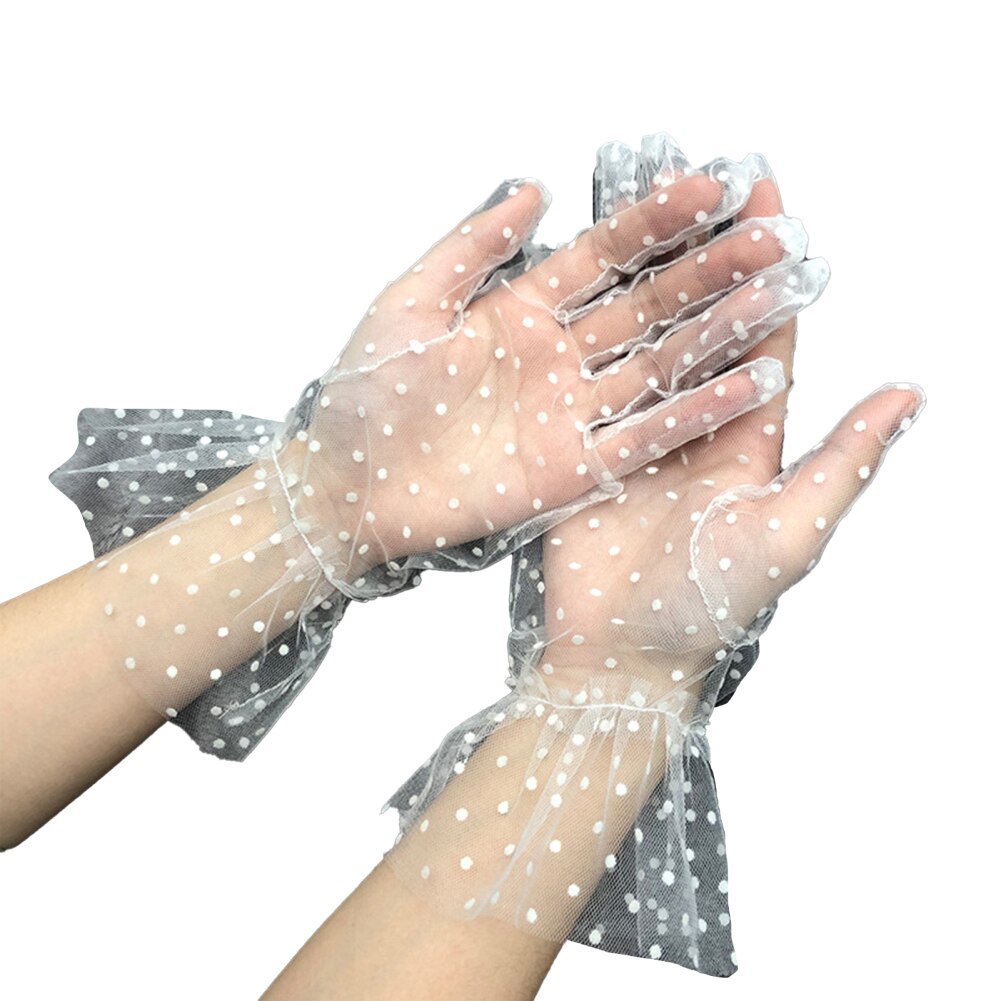 Guanti da donna in pizzo macchiare Tulle elasticizzati eleganti corti sottili a maglie sottili scaldamuscoli per ragazze da festa di nozze: 04