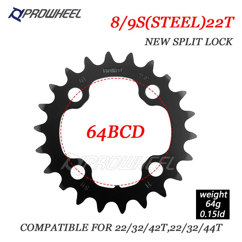 PROWHEEL Round Chainring 64/96/104BCD Mountain Bike Chainwheel 22T 24T 30T 32T 40T 42T 44T Sprocket steel/Alloy Tooth plate Part: M1 9S 22T SPFH590