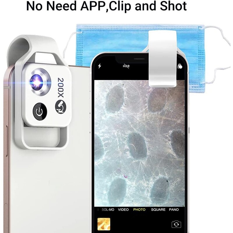 200X Telefoon Mini Pocket Microscoop Met Cpl En Led Licht, Draagbare Digitale Microscoop Camera Voor Smartphone