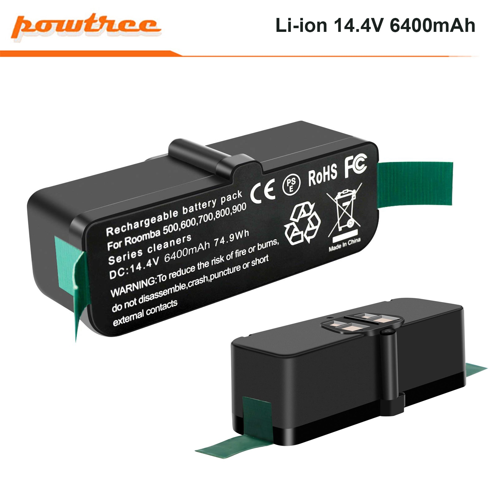 6.4Ah 5.0Ah 14.4V Batería de Repuesto para Roomba 500 510 520 530 532 535 540 545 550 552 555 560 562 570 580 585 600 610 620 630 650 660 700 760 770 780 790 800 870 880 900 970 980 aspiradoras de la serie: Oro