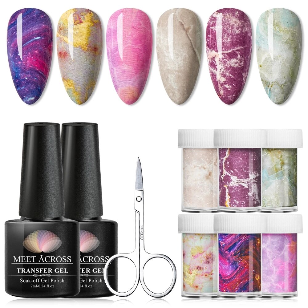 Transfer klistermärke gel set nagelhäftande lim överföringsfolie klistermärke nagelfolie stjärnhimmel marmor nail art överföring klistermärken dekaler: Dq07914
