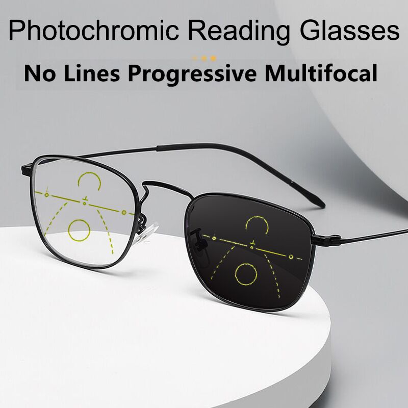 Photochromic Progressive Reading Glasses Men Multifocal Bifocal Presbyopic Glasses Women Ultralight Alloy Full Rim +175