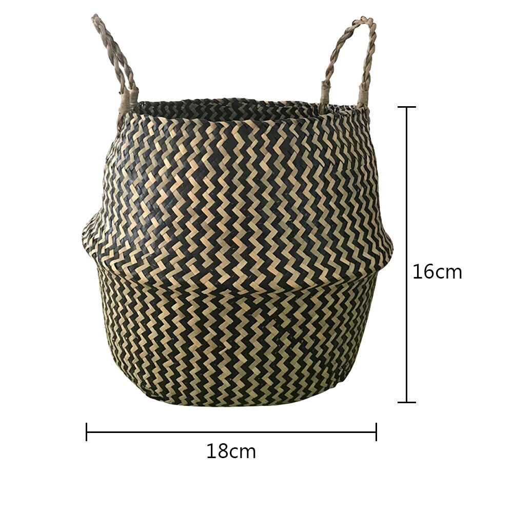 Sammenfoldelige håndlavede havgræs opbevaringskurve vasketøj flethalm urtepotte legetøjskurv tøj opbevaringsorganisator boligindretning 1pc: Sort 18 x 16cm