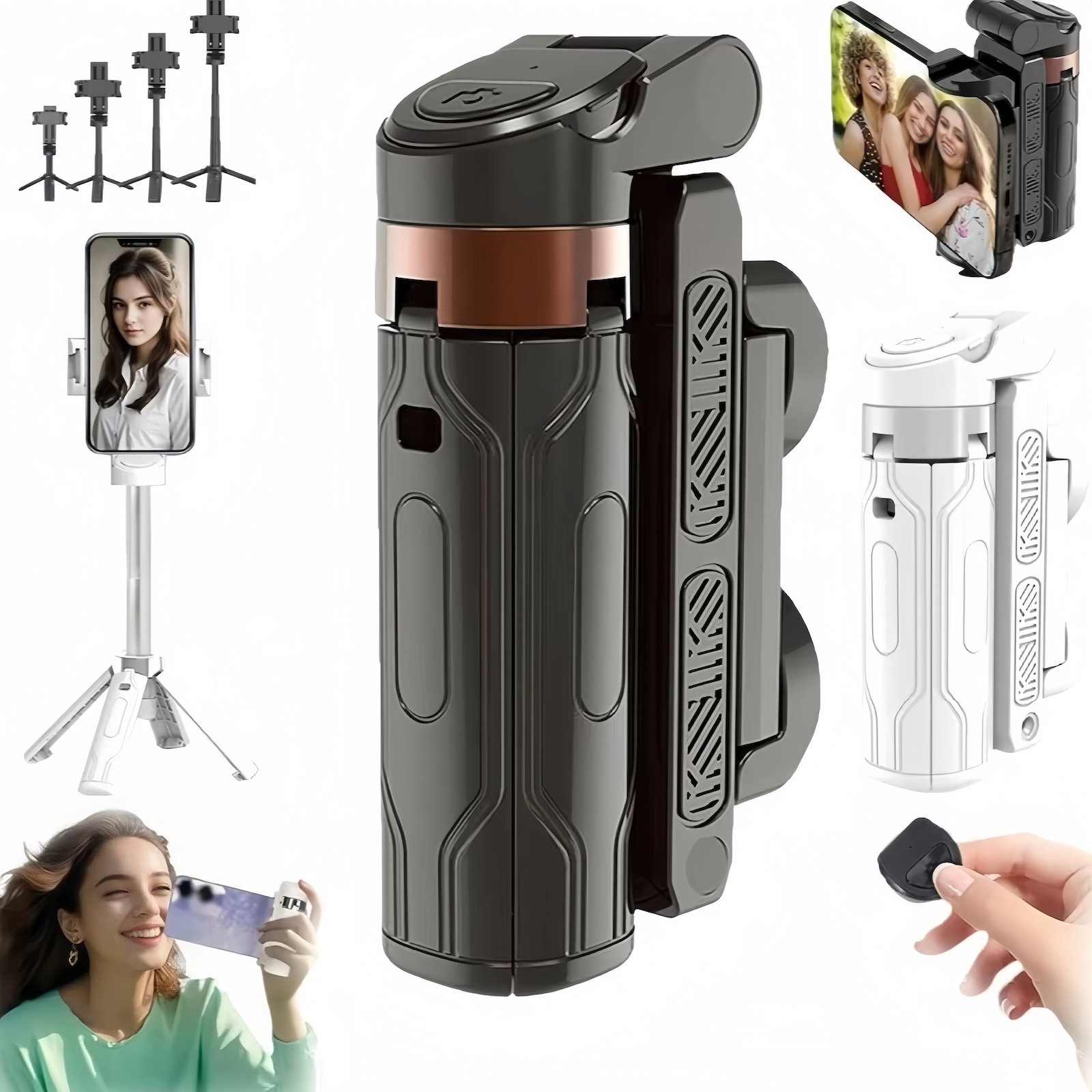 Statyw z uchwytem Bluetooth na telefon komórkowy mini Selfie Stick Przenośny monopod robić fotografii i nagrywania wideo dla iPhone 16 15: czarny