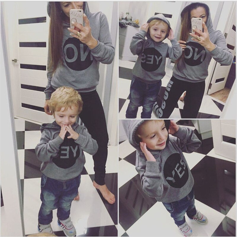 Maman et moi vêtements "oui" "non" lettre imprimé automne maman fille sweat sweat à capuche décontracté maman fils tenues C0530