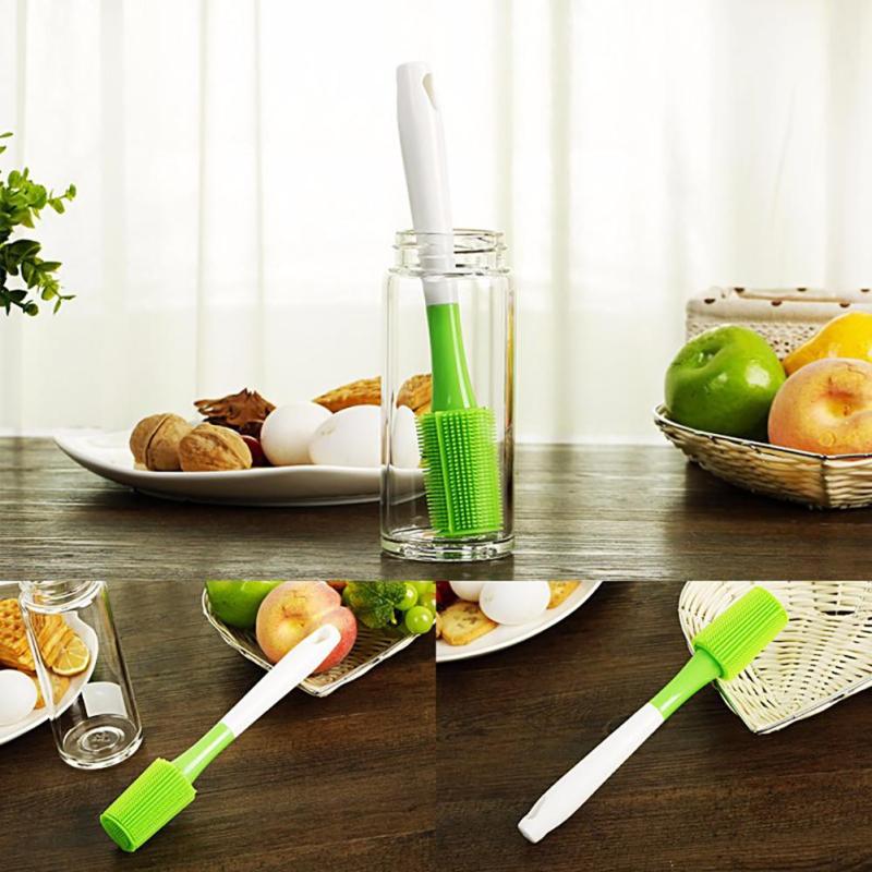 1PC Silicone Bottle Brush Long Handle Milk Bottle Cup Glass Roller Brush Cleaner Household Kitchen Cleaning Gadgets