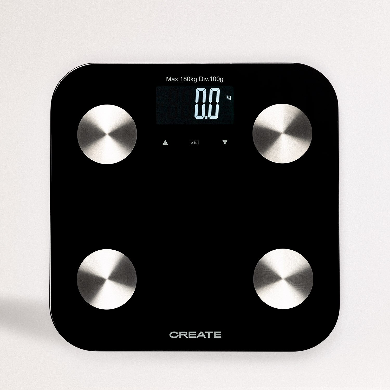 CREATE-BALANCE BODY BIO, Báscula Inteligente de Baño, 7 Parámetros Bioorporales, Automático, Cristal Templado