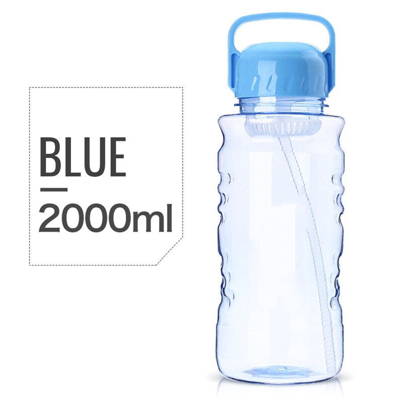 Water Bottle With Straw Gym Drink BPA-Free Sport High-capacity 2000ML Kettle For Hiking Travel Cycling