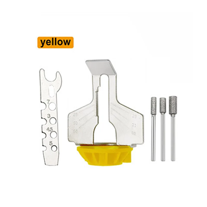 Accesorio de afilado de sierra de cadena, guía de afilador, adaptador de taladro, taladro estilo Dremel, Mini taladro rotativo, juego de accesorios de herramientas eléctricas: YELLOW