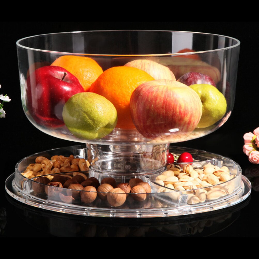 12 Inch Cake Display Plate Stand With Cover Lid Transparent Acrylic Round Dome Big Plastic Snack Serving Trays Party Salad Bowl