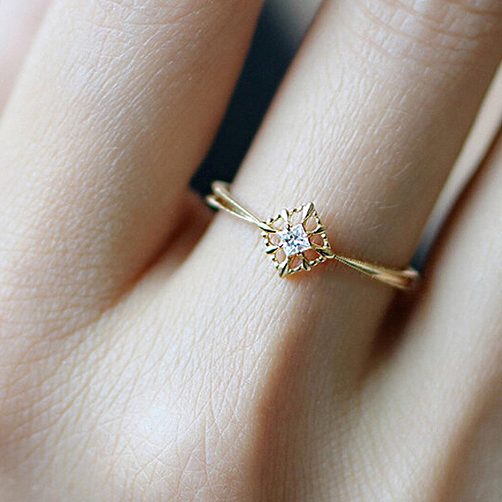 Huitan Fancy Prinses Vierkante Cz Vinger Ringen Voor Vrouwen Hollow Out 2022 Trend Goud Kleur Low-Key trouwringen Sieraden: 6