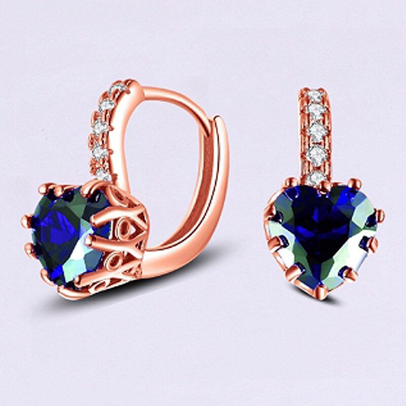 HuiSept Argento di Modo 925 Orecchino Dei Monili a forma di Cuore Rubino Pietra Preziosa Accessori Orecchini A Pendaglio per La Cerimonia Nuziale femminile Dropshipping: blu rosa oro