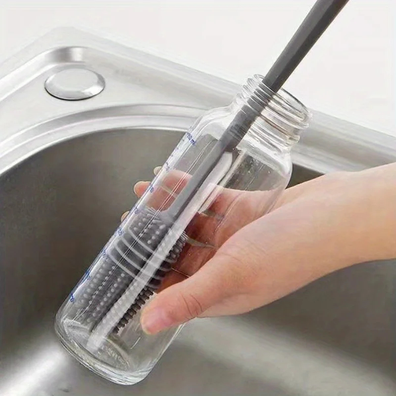 Spazzola per bottiglie di latte in silicone Spazzola per tazze Detergente per vetri Strumento per la pulizia della cucina Manico lungo Spazzola per la pulizia della tazza di vetro per bottiglie di bevande