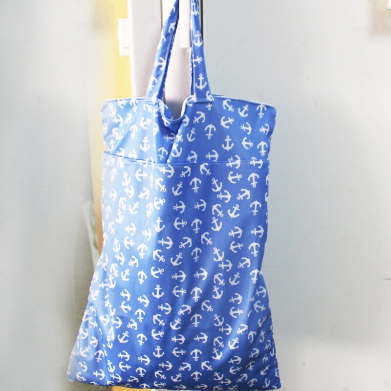 pororo super large size hanging nappy bag with double pockets, waterproof PUL cloth diaper bag pail liner with hanging handle