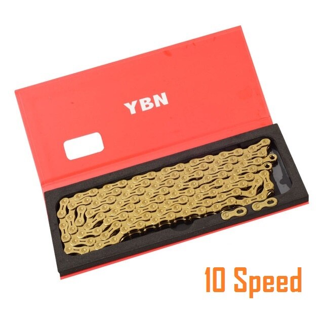 YBN-Cadena de 10/11 velocidades para bicicleta, cadena de oro ultraligera semihueca para bicicleta de montaña y carretera, cadena XC con hebilla mágica: 10S Come with Box