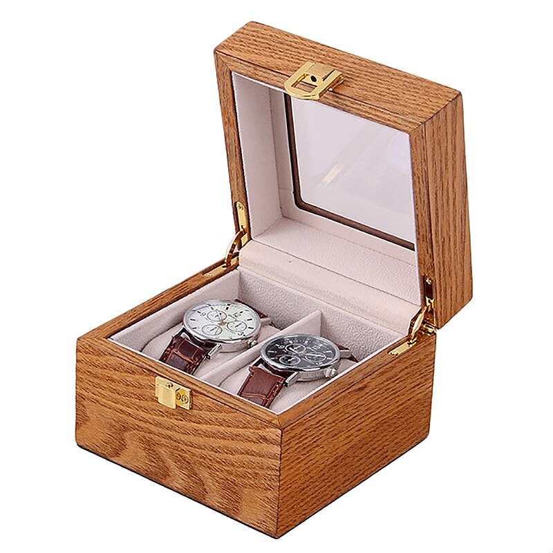 2 Slots Retro Red Wooden Watch Display Case Couple Watches Box Holder Jewelry Collection Storage Watch Organizer Box Casket
